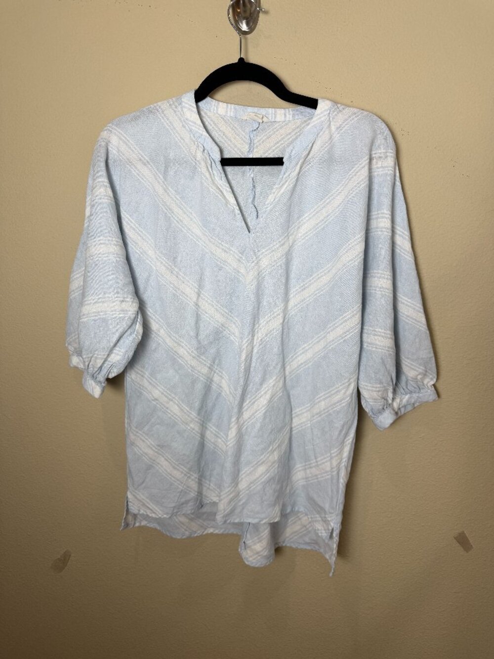 Nordstrom CASLON Blue & White Stripe Balloon Sleeve Blouse Top Size Medium